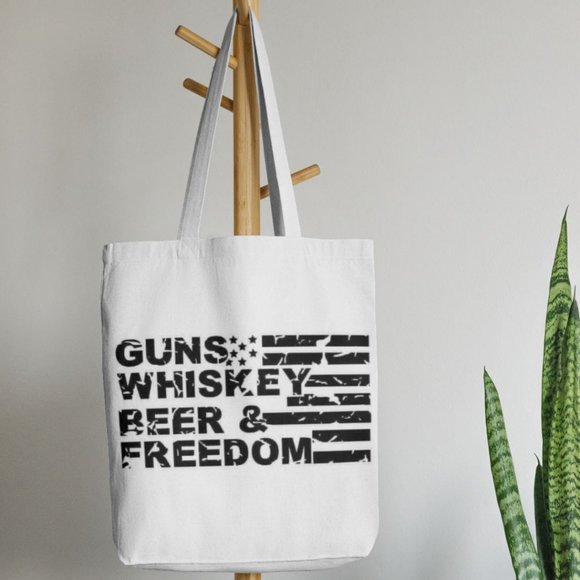 Guns Whiskey Freedom Western Canvas Tote Bag - Picture 1 of 2
